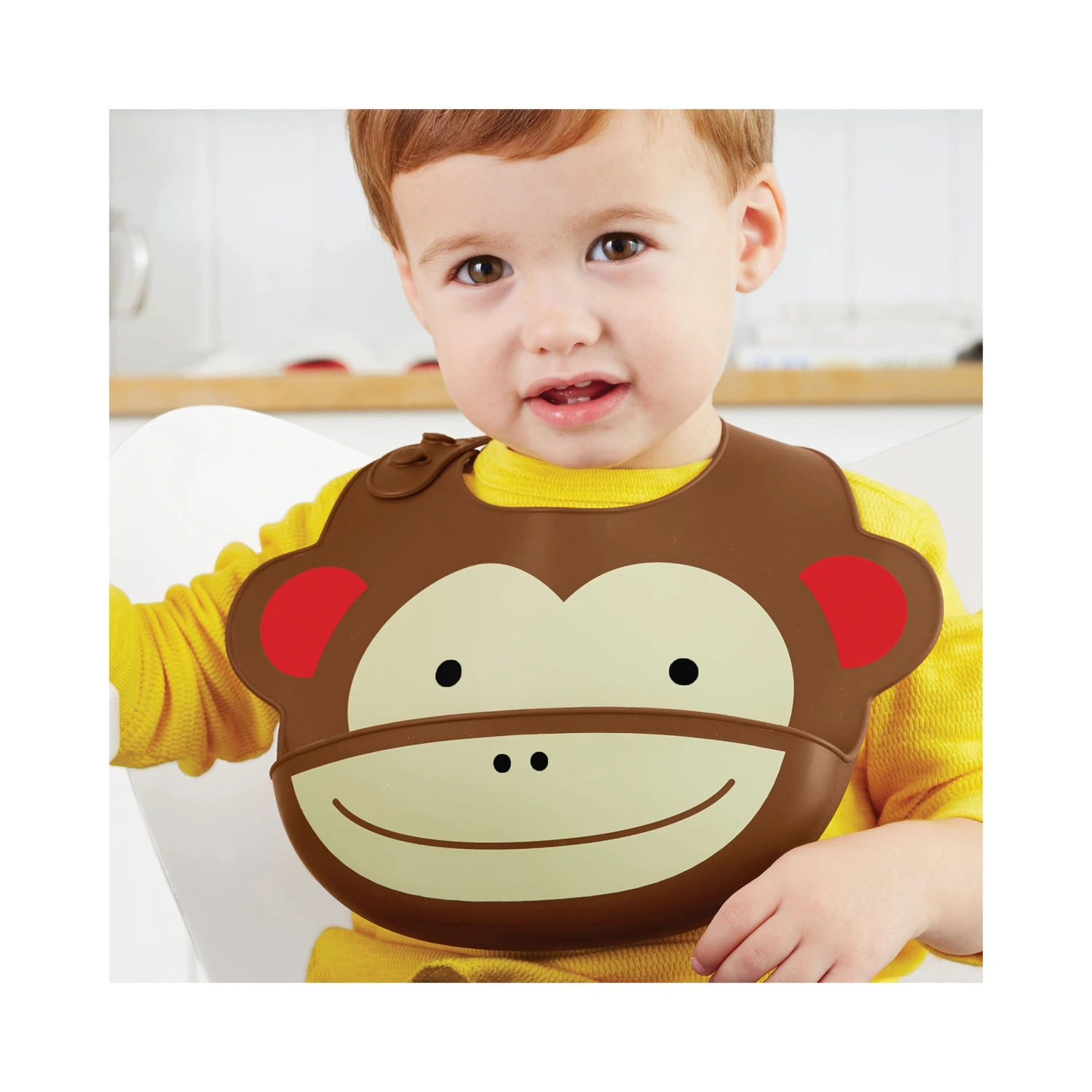 Skip Hop Zoo Fold & Go Silicone Bib - Monkey 2 Skip Hop Zoo Fold & Go Silicone Bib - Monkey - Image 2