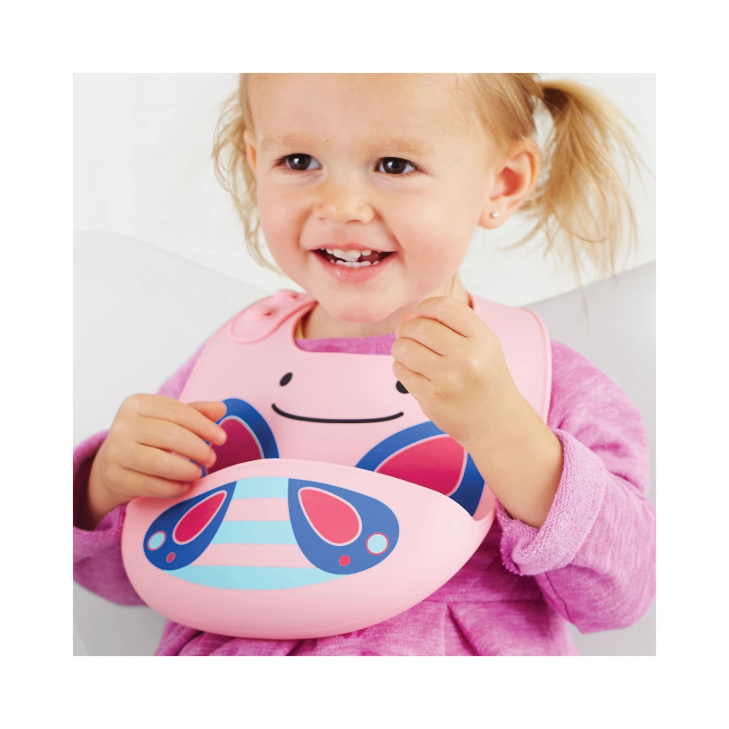 Skip Hop Zoo Fold & Go Silicone Bib - Butterfly 2 Skip Hop Zoo Fold & Go Silicone Bib - Butterfly - Image 2