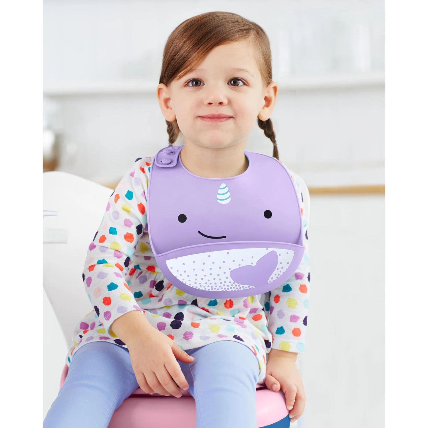 Skip Hop Zoo Fold & Go Silicone Bib - Narwhal 2 Skip Hop Zoo Fold & Go Silicone Bib - Narwhal - Image 2