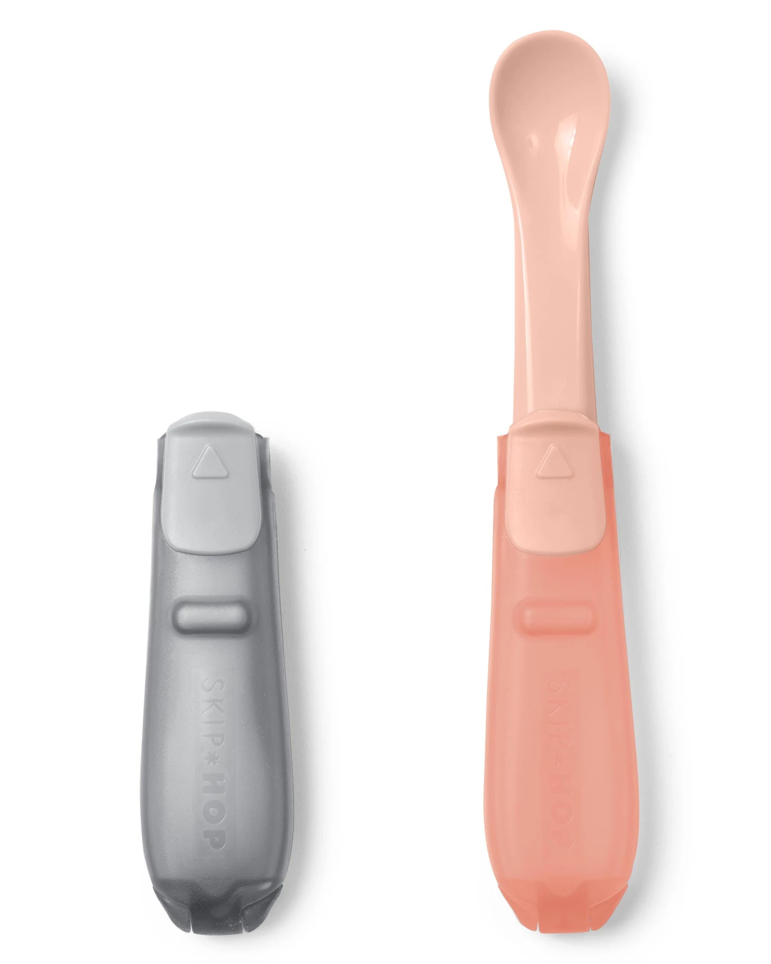 Skip Hop Easy-Fold Travel Spoons- Grey/Coral 2 Skip Hop Easy-Fold Travel Spoons- Grey/Coral - Image 2