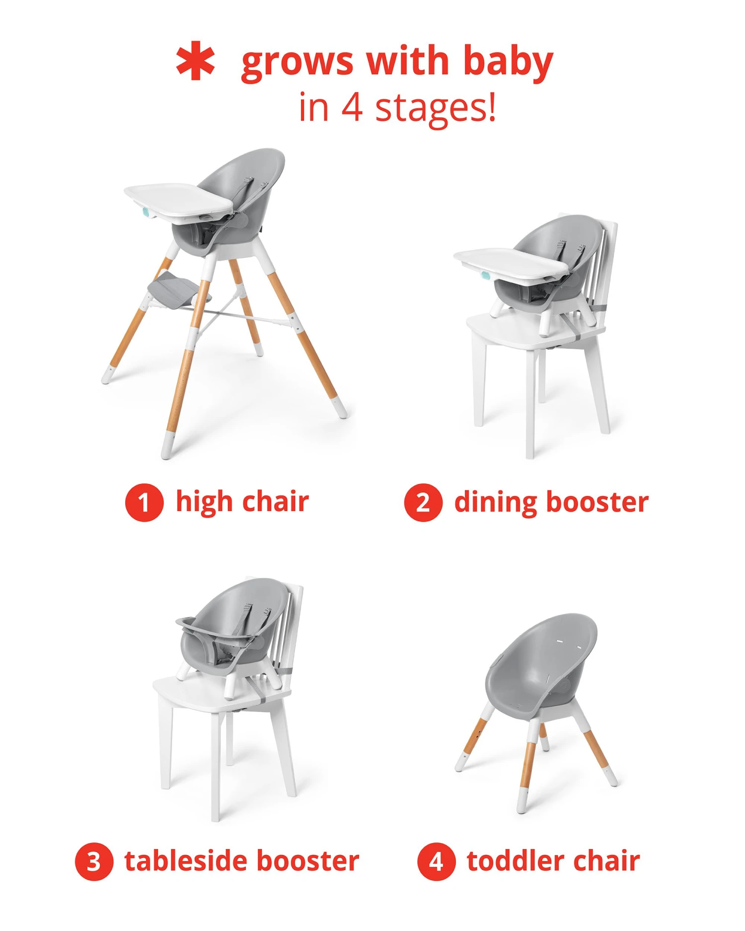 Skip Hop EON 4-In-1 High Chair - Grey/White 3 Skip Hop EON 4-In-1 High Chair - Grey/White - Image 3