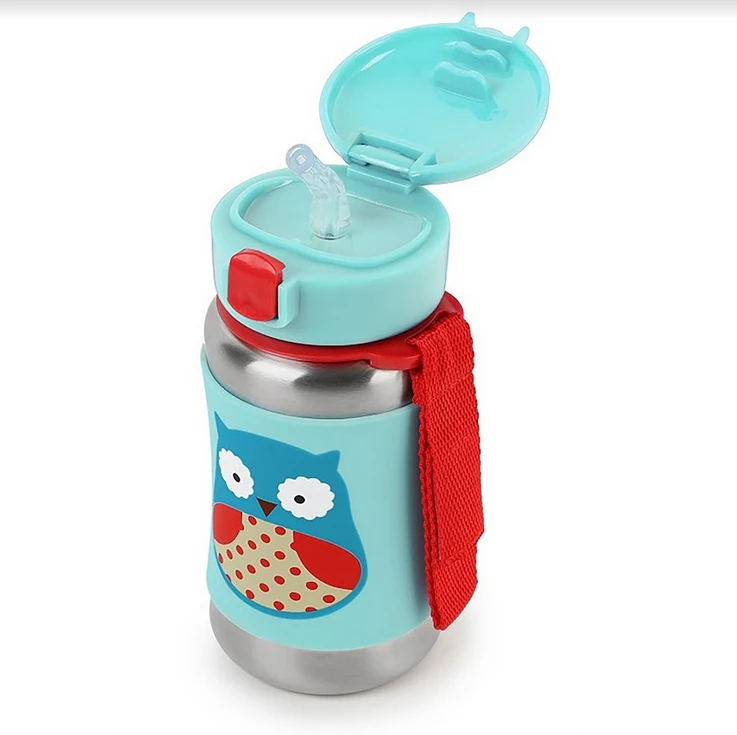 Skip Hop Zoo Stainless Steel Straw Bottle - Owl 2 Skip Hop Zoo Stainless Steel Straw Bottle - Owl - Image 2