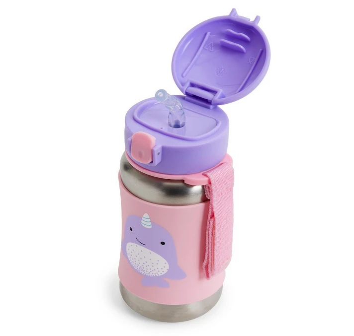 Skip Hop Zoo Stainless Steel Straw Bottle - Narwhal 2 Skip Hop Zoo Stainless Steel Straw Bottle - Narwhal - Image 2