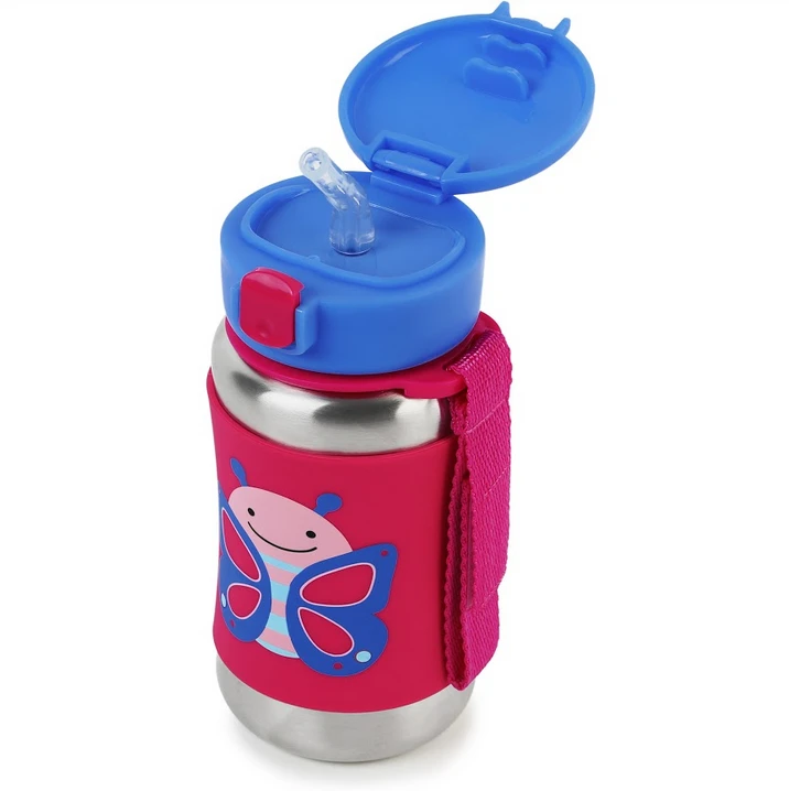 Skip Hop Zoo Stainless Steel Straw Bottle - Butterfly 2 Skip Hop Zoo Stainless Steel Straw Bottle - Butterfly - Image 2